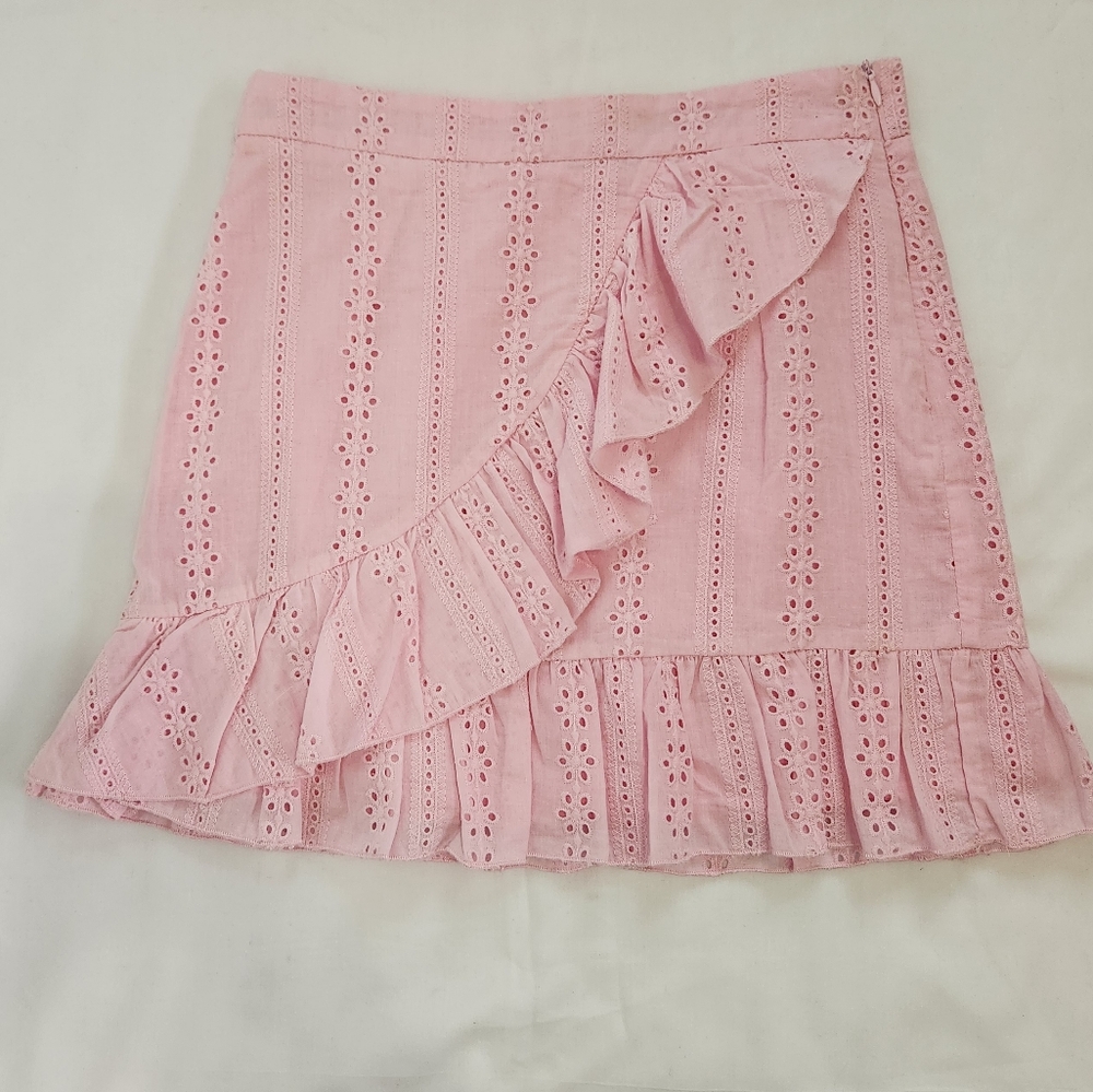 CottageCore- Pink Eyelet Mini Skirt Ruffle Preppy Girlypop Feminine Coquette M